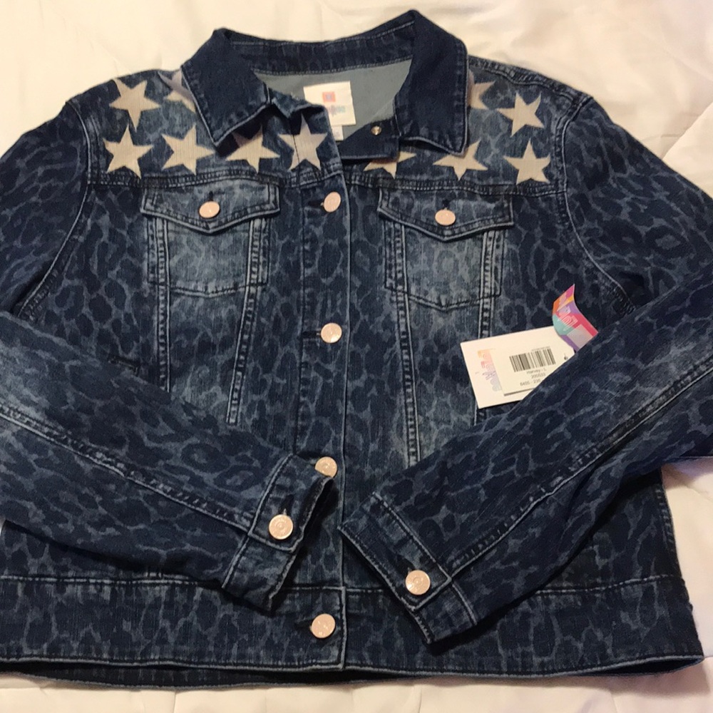 LuLaRoe Leopard Harvey Blue Jean jacket
